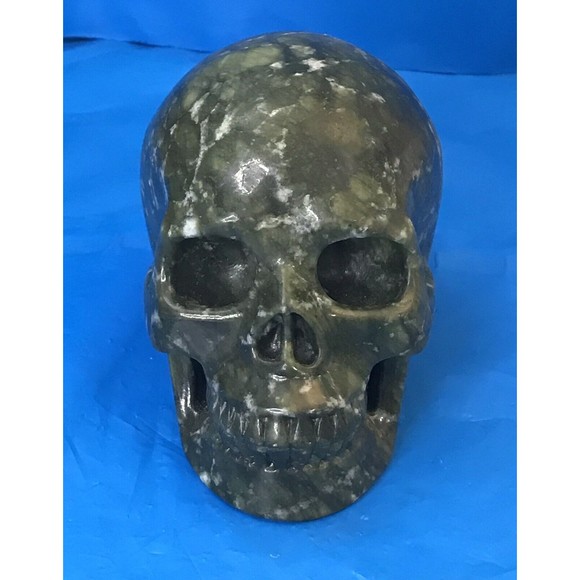 2.15 LB Serpentine Marble Hand Carved Crystal Skull Crystal Healing 5.0 inches